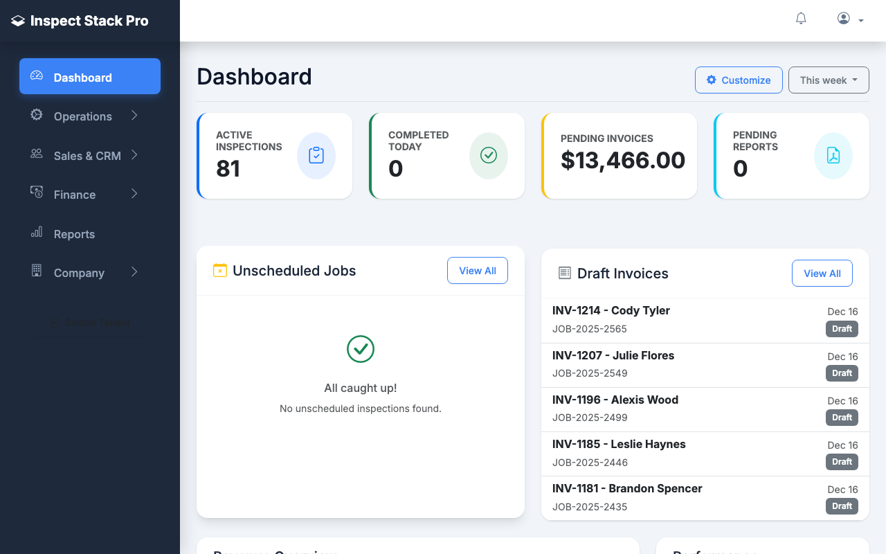 Inspect Stack Pro Dashboard